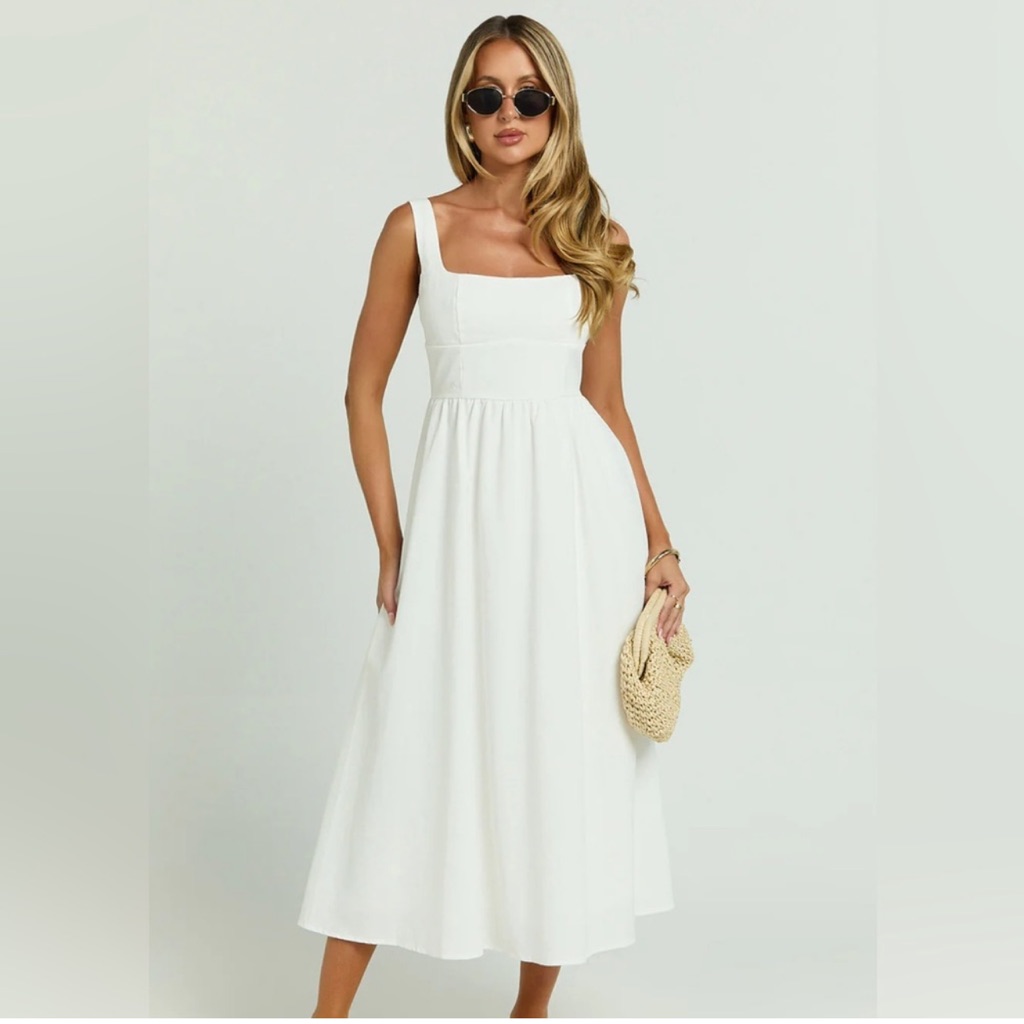 Women’s Midi Dress In White - Classic Sleeveless Summer Dress